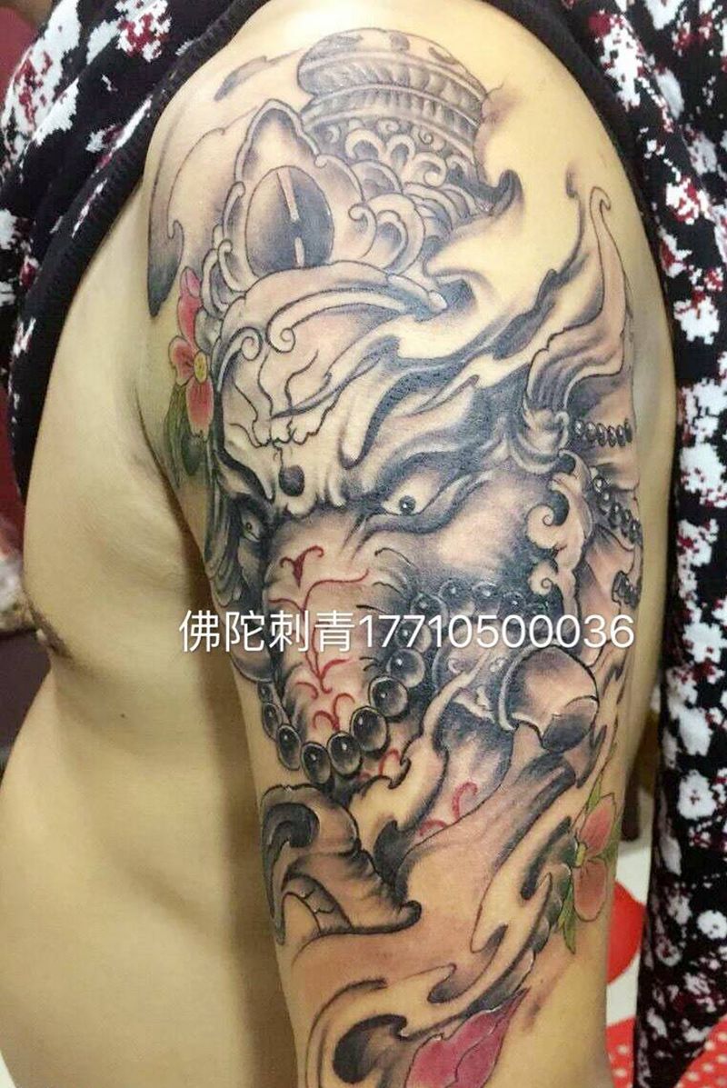 象神纹身图片_手稿成品肩部手臂欧美写实传统动物静物原创纹身图案