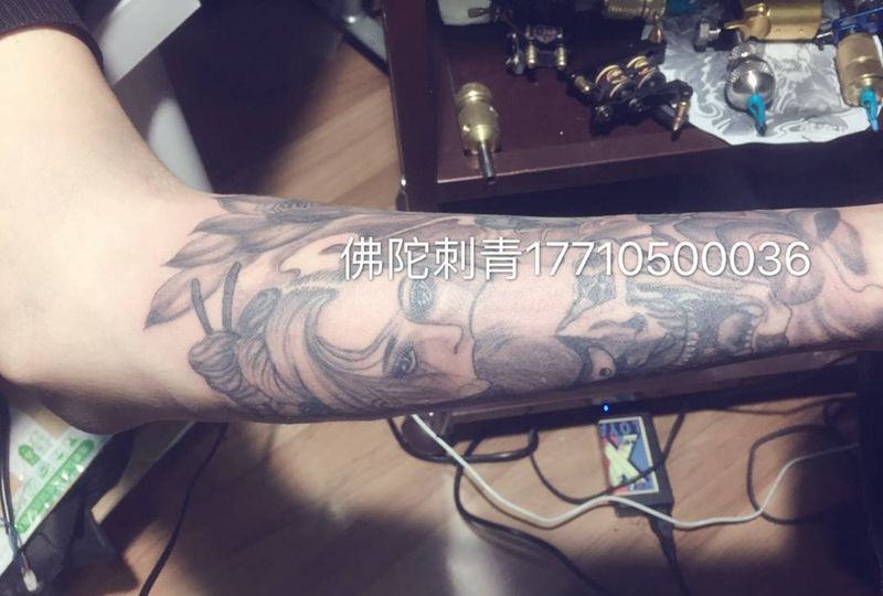 般若艺妓纹身图片_成品手稿手臂传统人物鬼神银川宁夏纹身图案