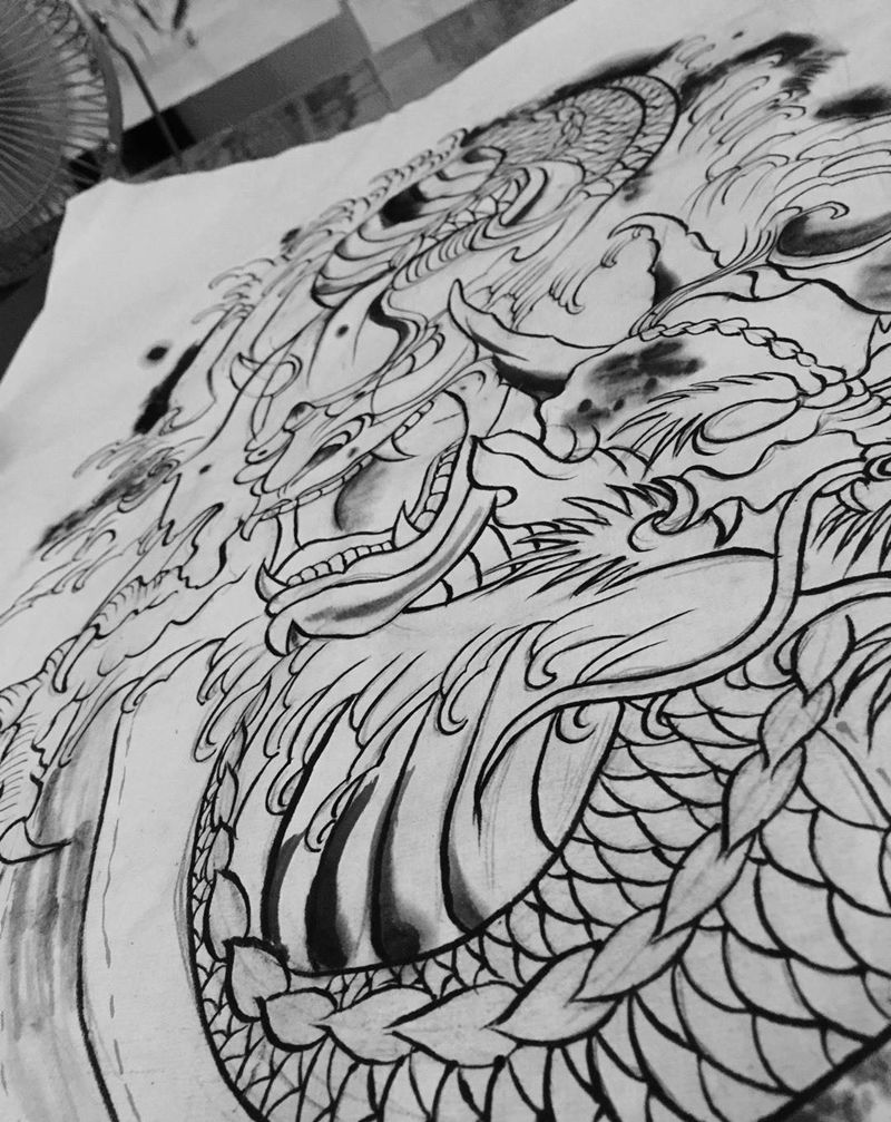 般若纹身图片_成品手稿手臂腿部传统动物鬼神纹身图案