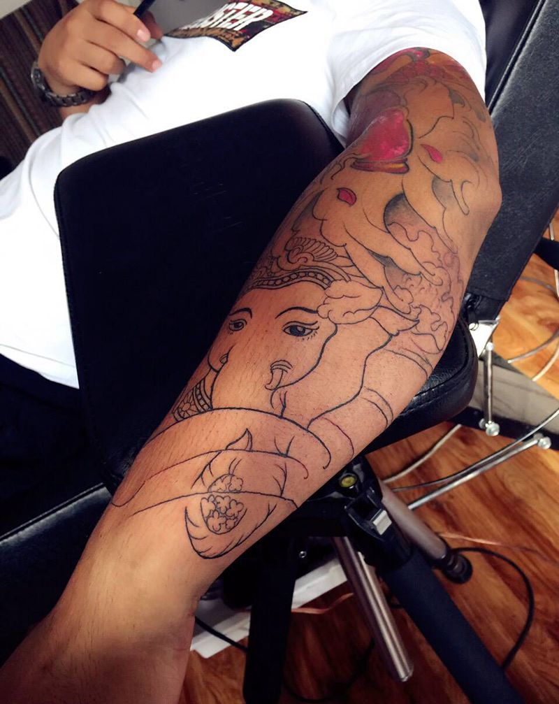 象神线条完成纹身图片