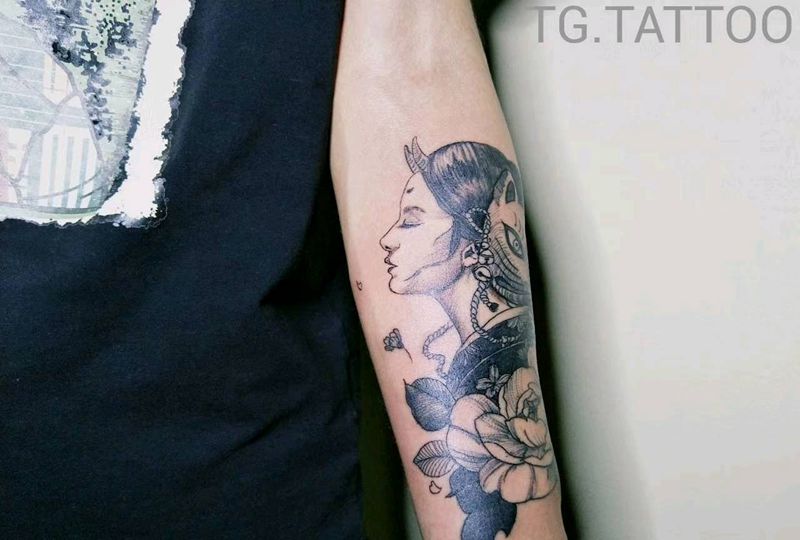 艺伎纹身图片_新传统纹身图案