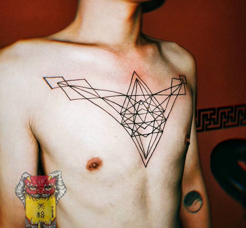 线条纹身图片_胸部几何纹身图案