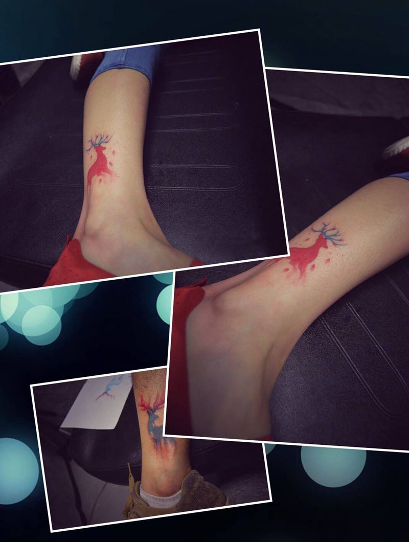 情侣小鹿完成纹身图片