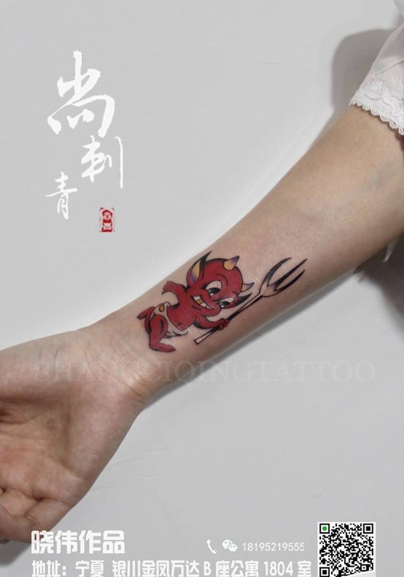 小恶魔纹身图片_成品手臂清新欧美纹身图案