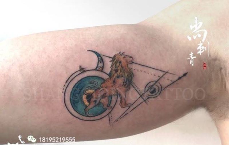 狮子座♌纹身图片_成品手臂清新图腾纹身图案