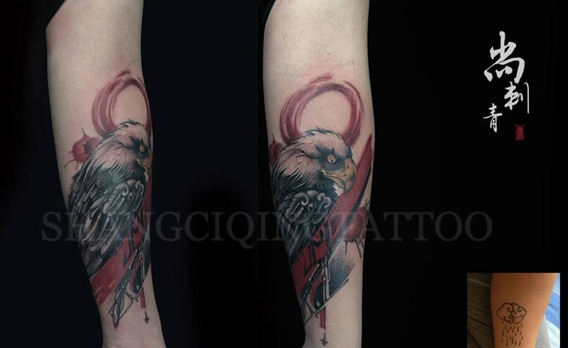 遮盖小云朵纹身图片_成品手臂欧美原创遮盖纹身图案