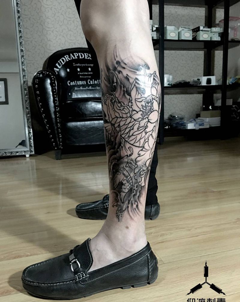 小腿遮盖！未完成……纹身图片_原创纹身图案