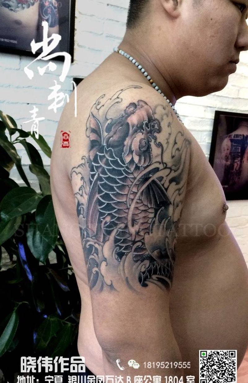 鱼纹身图片_成品手臂传统动物纹身图案