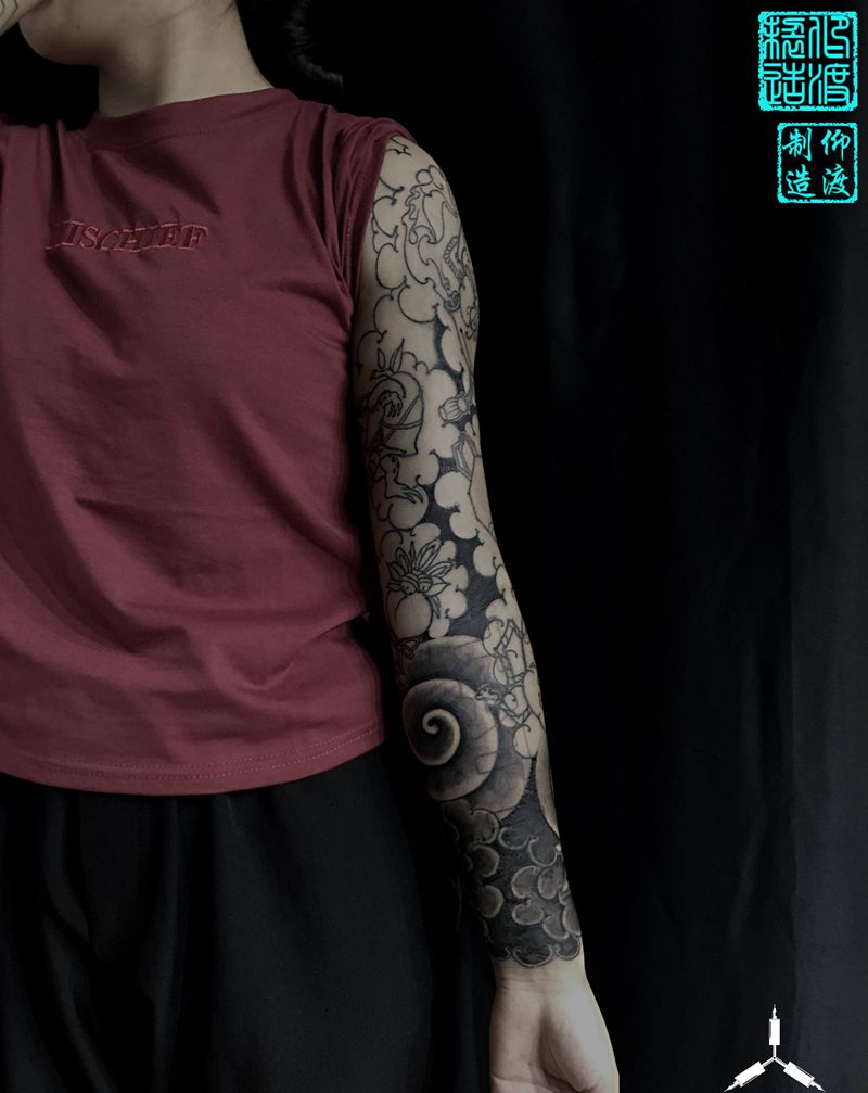 仰渡老师作品／遮盖／日式老传统纹身图片_手臂新传统原创纹身图案