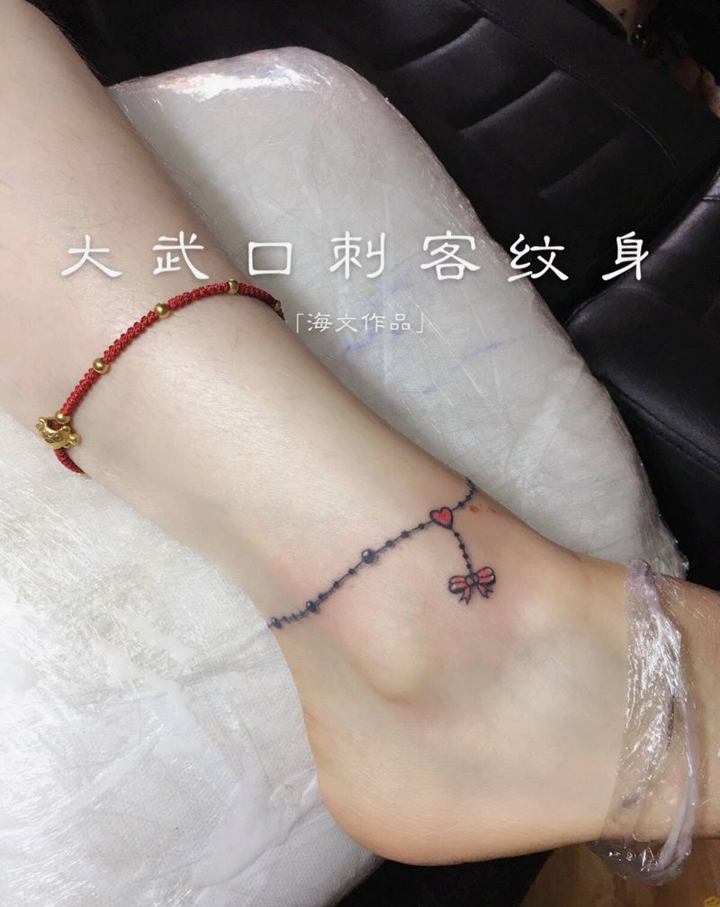 脚链纹身图片_腿部纹身图案