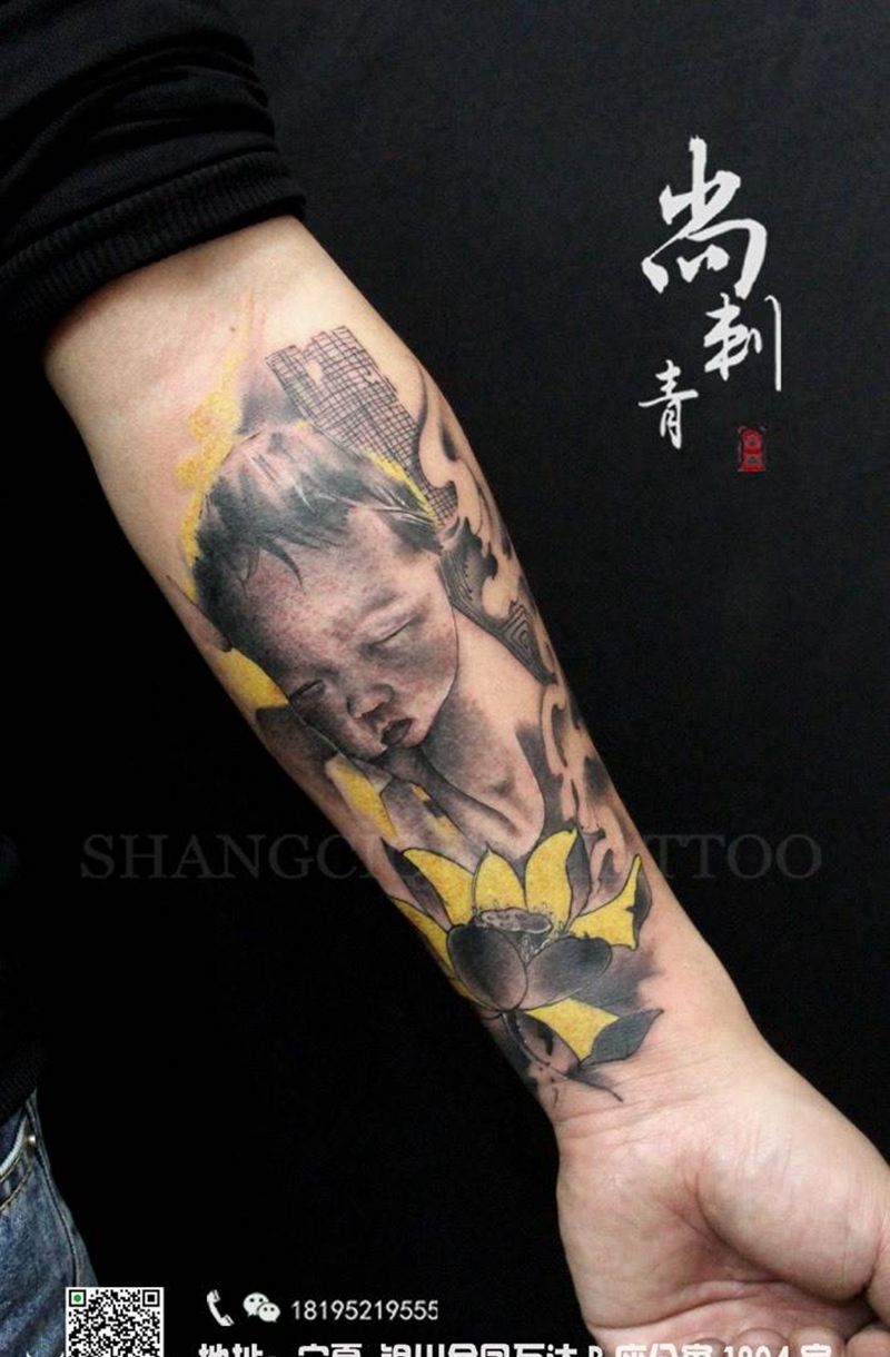 眠纹身图片_成品手臂欧美传统写实人物原创纹身图案