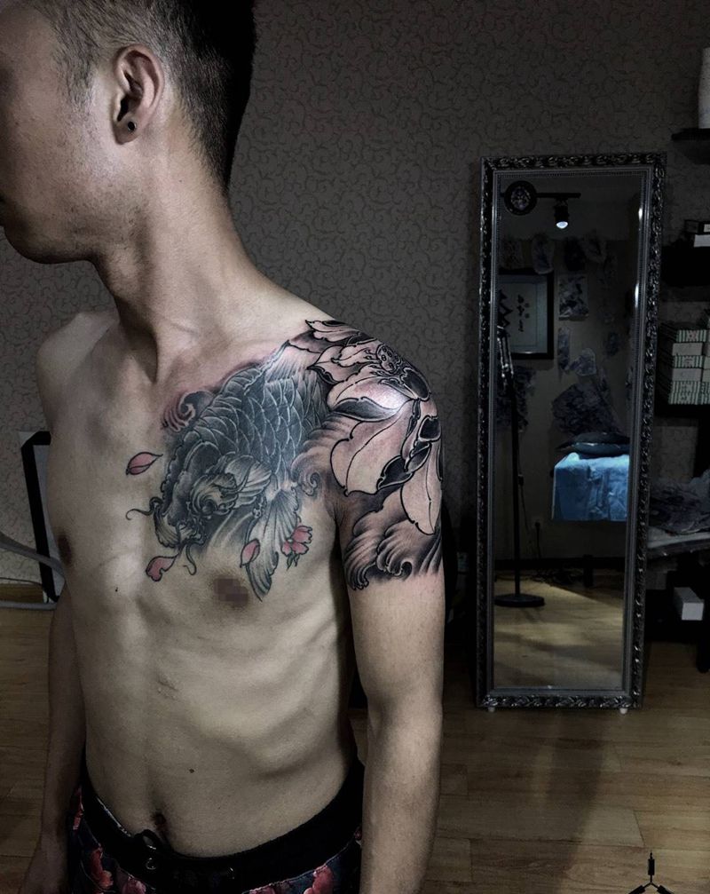 莲／半胛拼接／仰渡刺青纹身图片_原创纹身图案