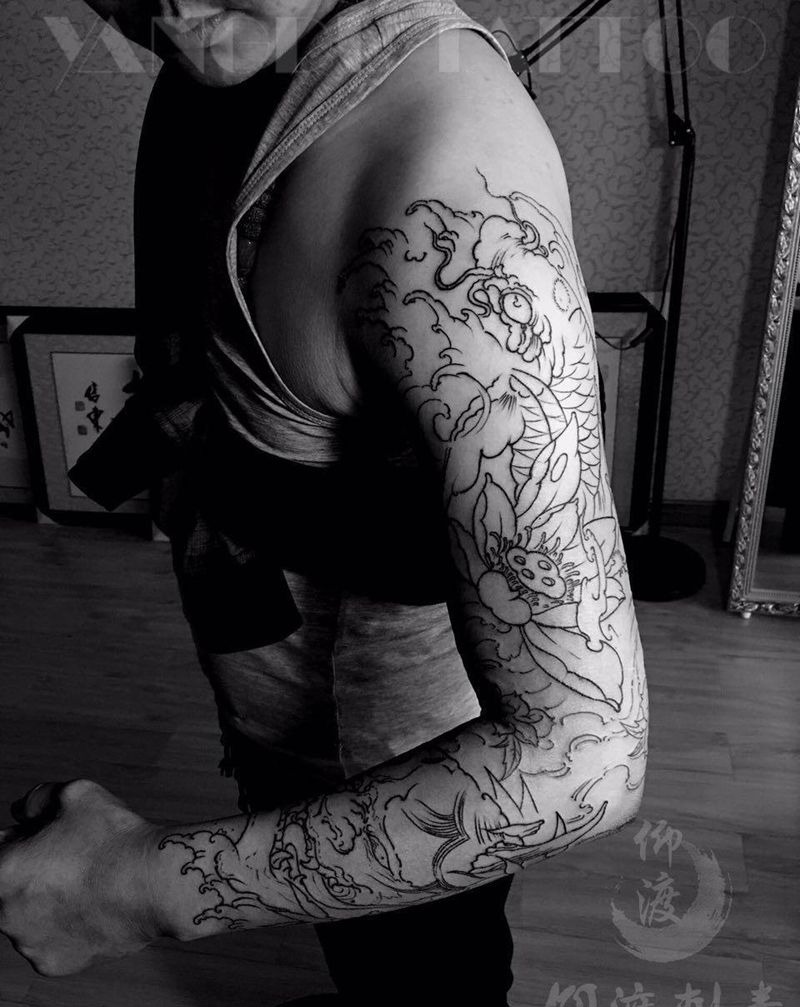 花臂线条 分次做纹身图片_原创手臂传统纹身图案