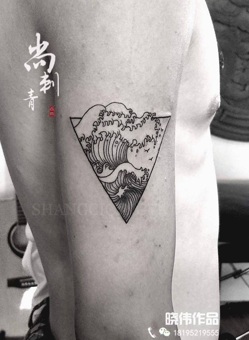 海浪纹身图片_成品手臂清新纹身图案