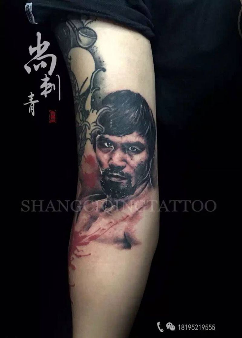 拳王对决纹身图片_成品手臂欧美肖像人物纹身图案
