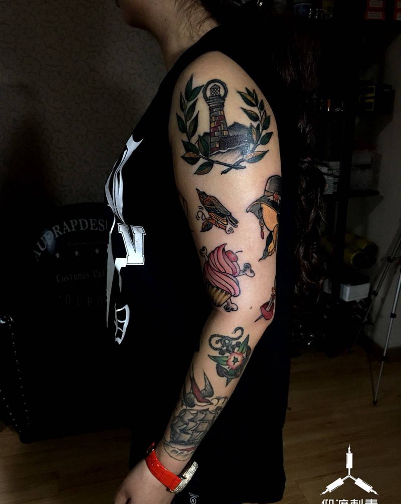 old school／拼接花臂／未完成……纹身图片_原创纹身图案