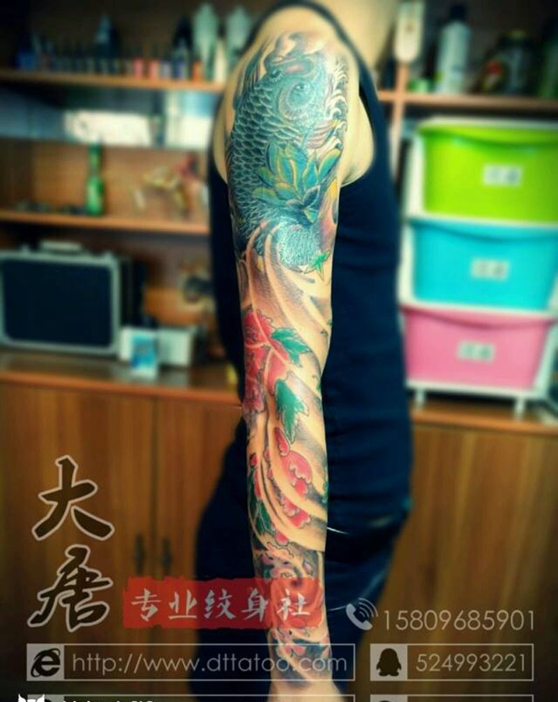 花臂遮盖纹身图片_银川大唐纹身图案