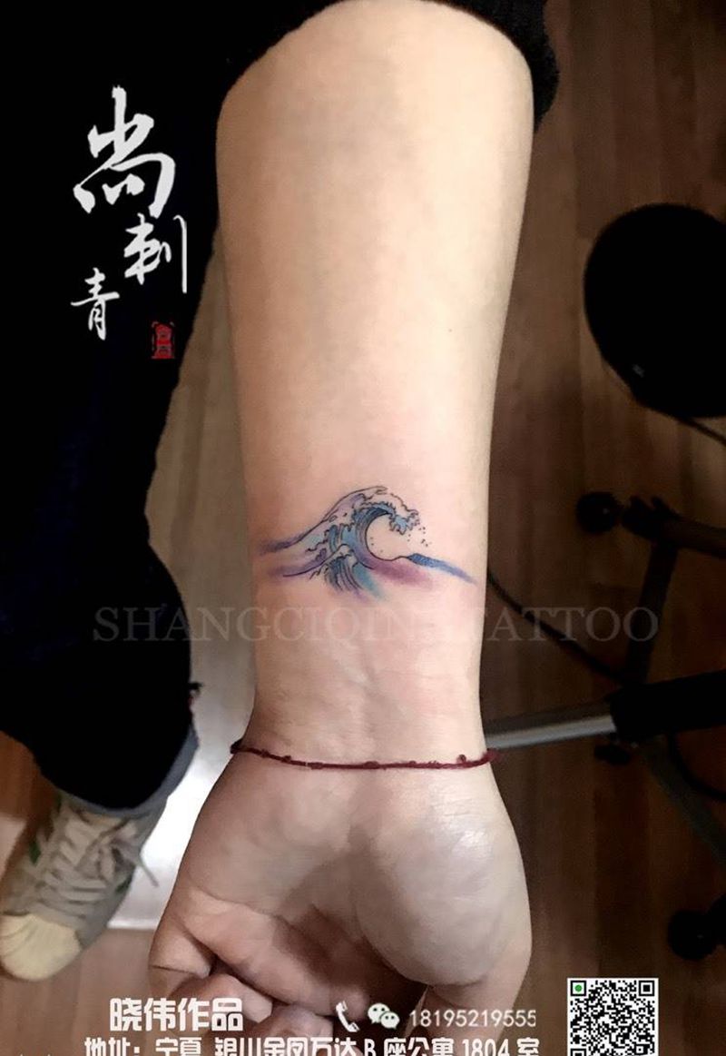 浪纹身图片_成品手臂欧美清新纹身图案