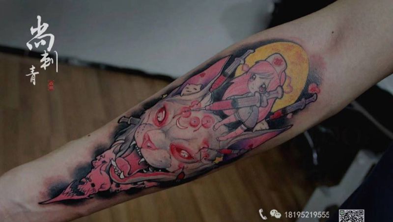 生化猫纹身图片_成品手臂欧美清新动物纹身图案