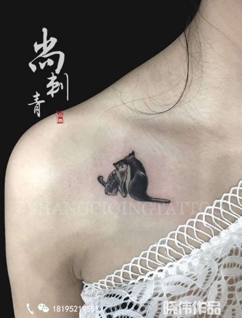 一对好朋友做的纹身图片_成品手臂清新动物肩部纹身图案