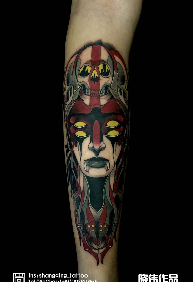 蜘蛛女纹身图片_腿部欧美成品纹身图案