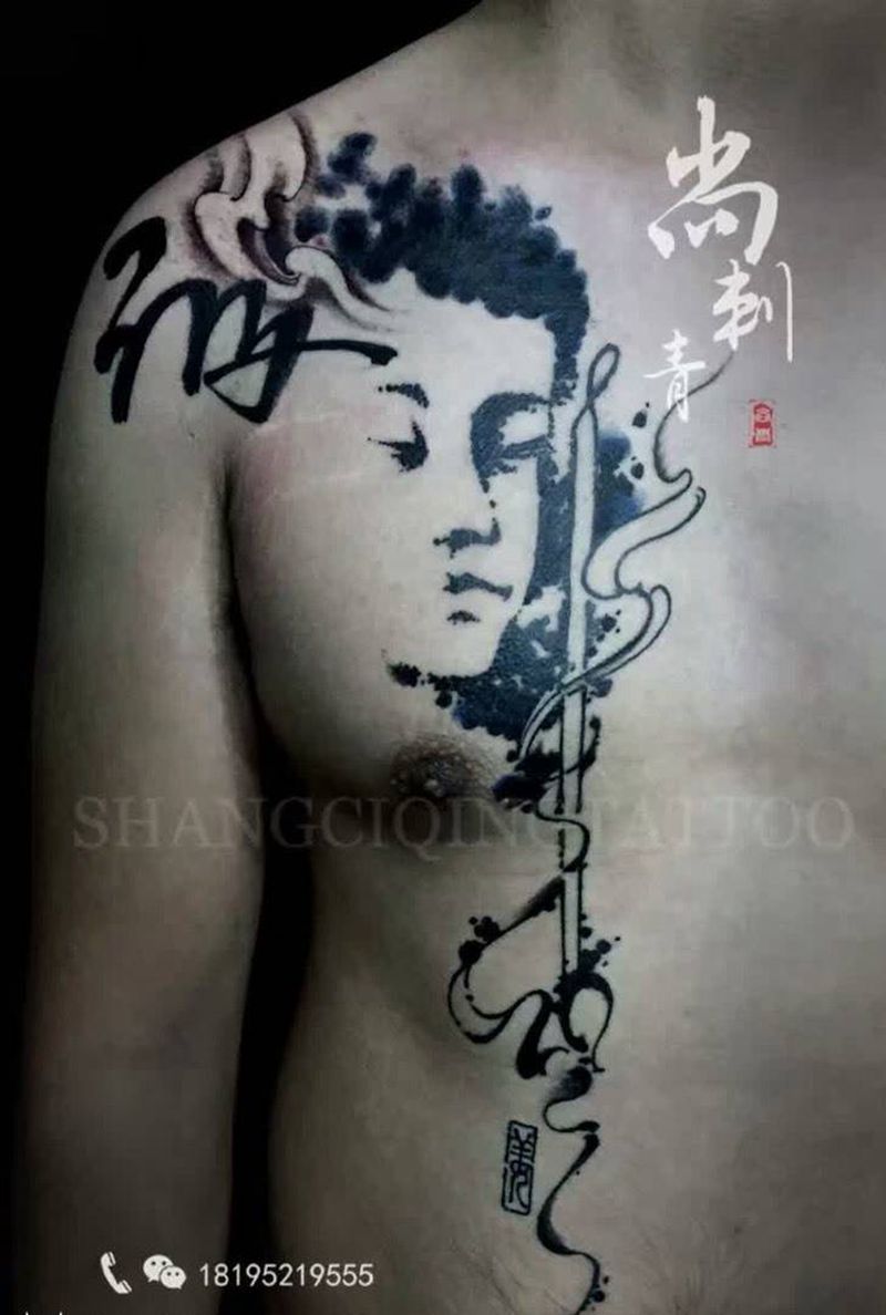 佛纹身图片_成品肩部胸部传统原创字符书法纹身图案