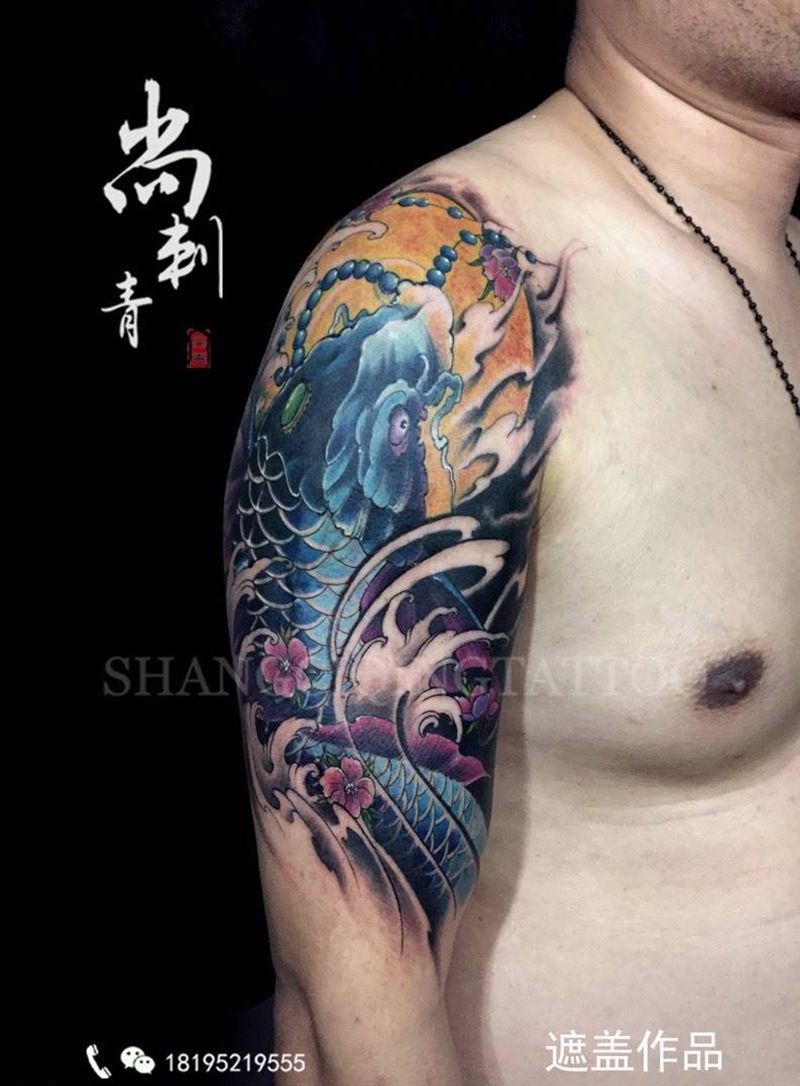 遮盖旧图纹身图片_成品手臂传统动物遮盖纹身图案