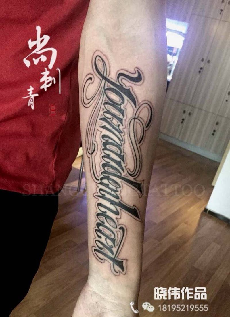 花体字纹身图片_成品手臂欧美清新字符纹身图案