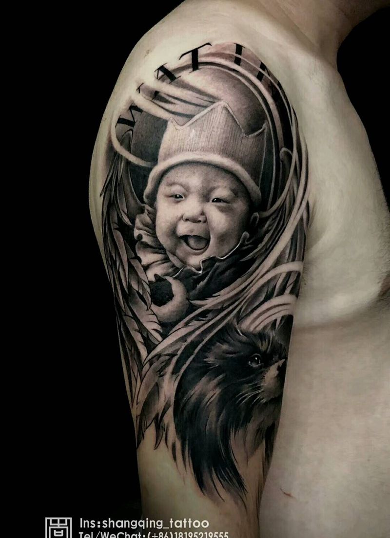 肖像纹身图片_手臂欧美写实动物人物原创成品纹身图案