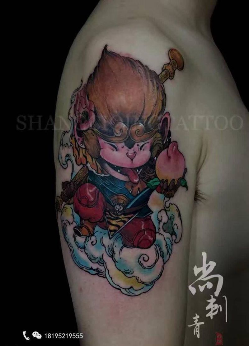 Q版大圣纹身图片_成品手臂欧美清新卡通人物动物纹身图案