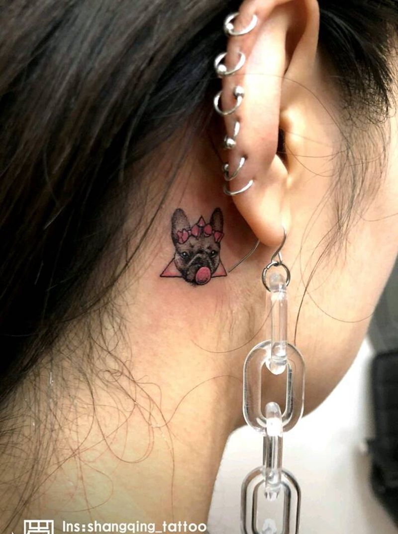 法斗纹身图片_颈部点刺小清新纹身图案