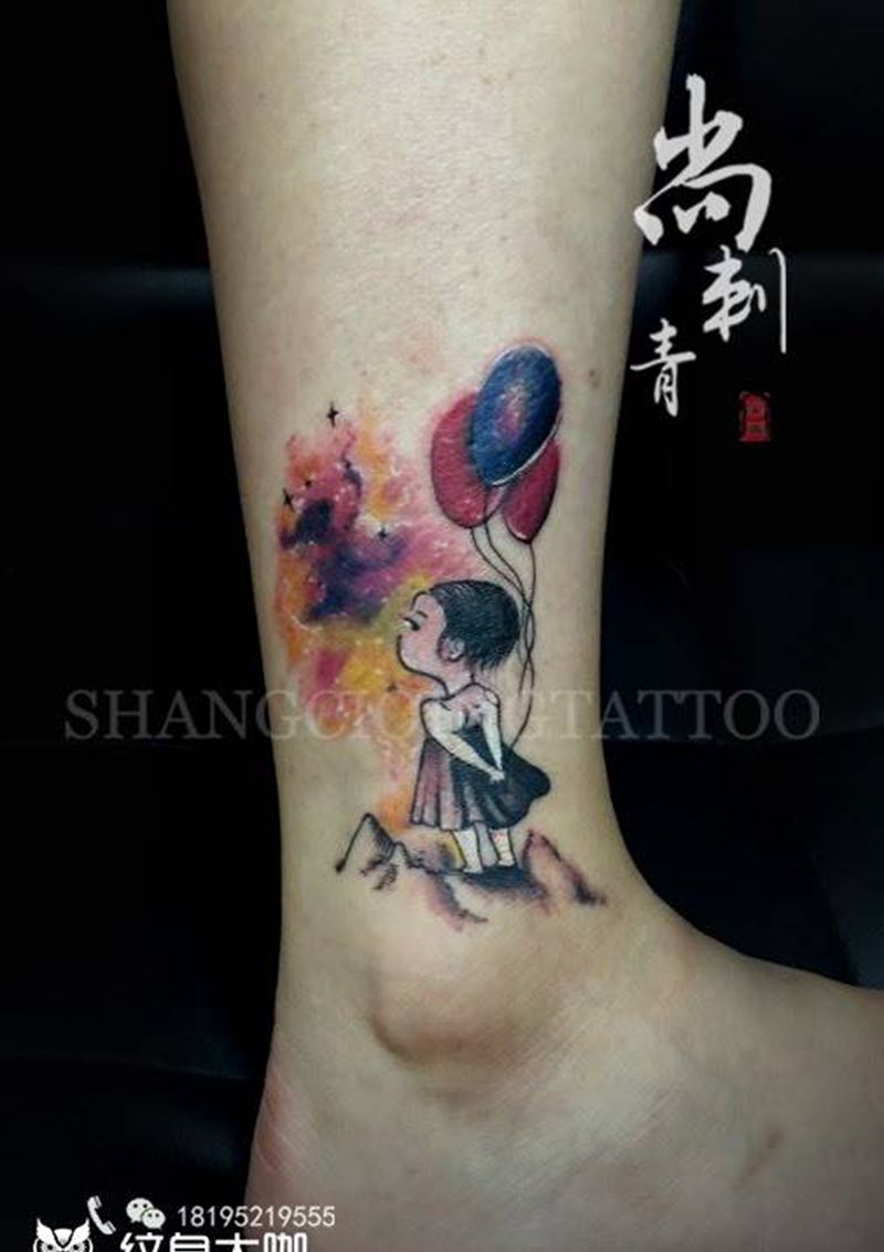 小女孩纹身图片_成品腿部欧美清新人物纹身图案