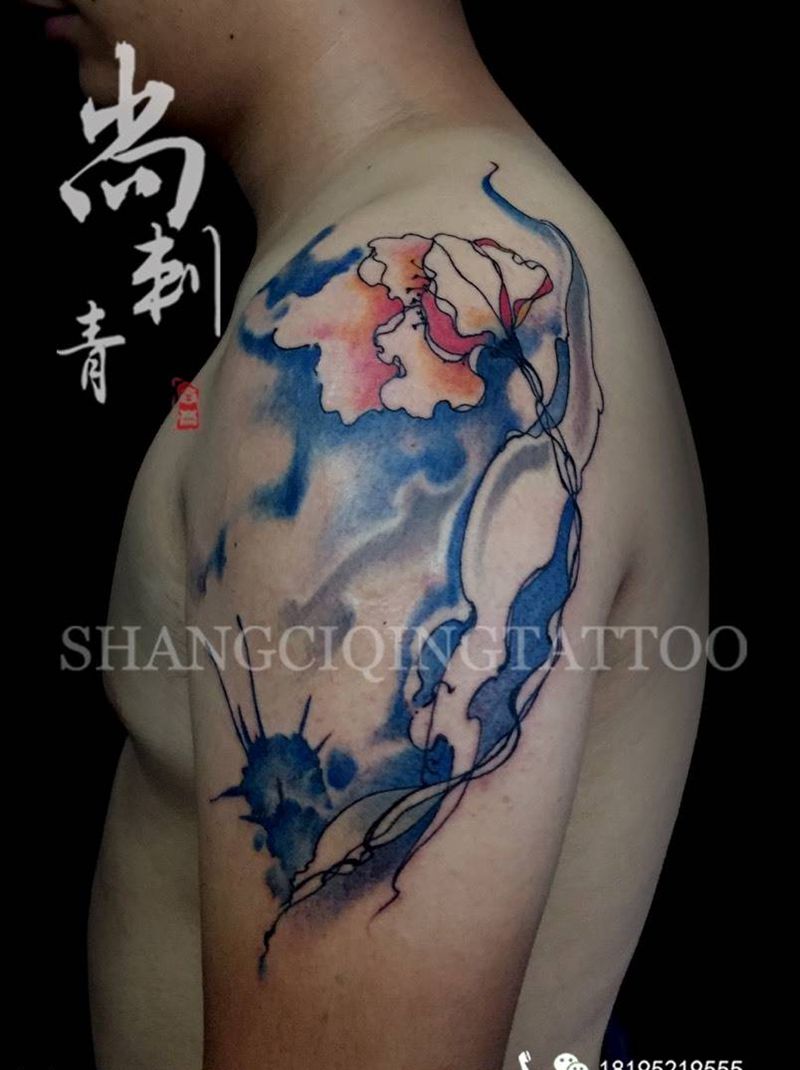 罂粟花纹身图片_成品肩部手臂欧美清新植物原创纹身图案