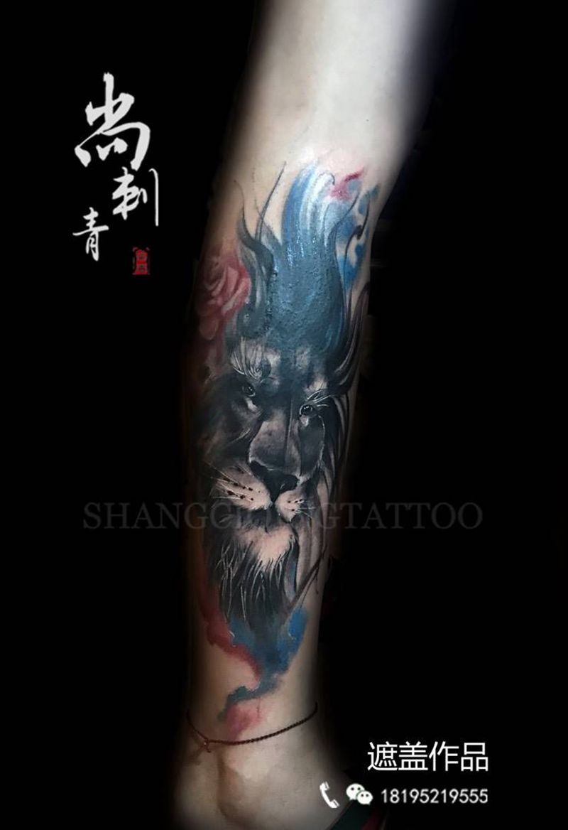 遮盖作品纹身图片_成品腿部欧美清新动物纹身图案