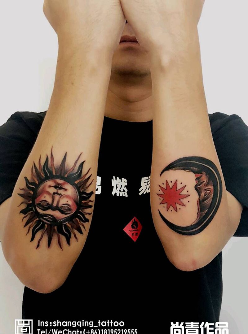 日月纹身图片_手臂欧美清新图腾成品纹身图案