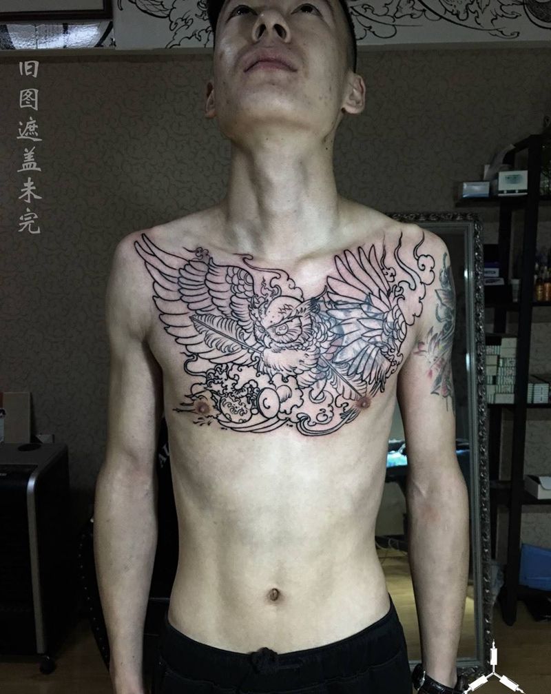 旧图遮盖未完／下次继续…纹身图片_胸部Old School纹身图案