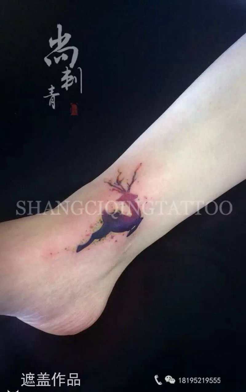 遮盖胎记纹身图片_成品腿部欧美清新动物纹身图案