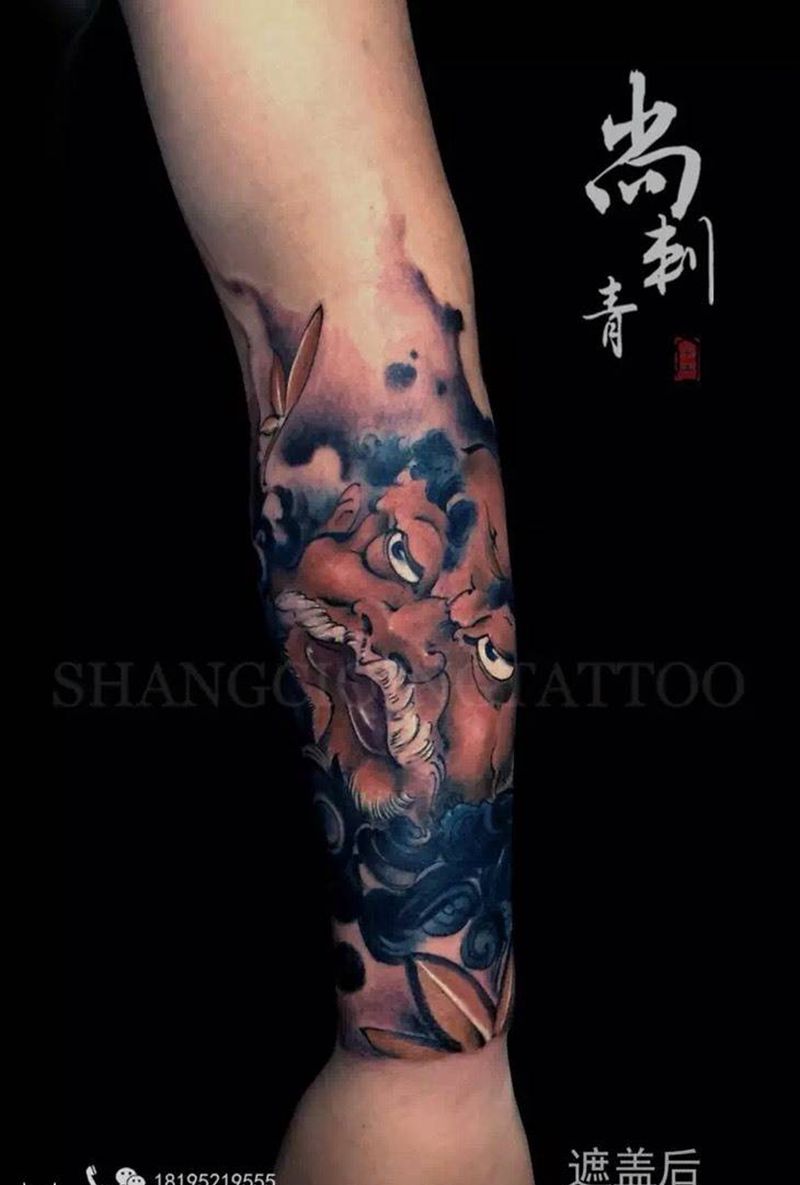 罗汉遮盖图腾纹身图片_成品手臂国画传统人物植物纹身图案