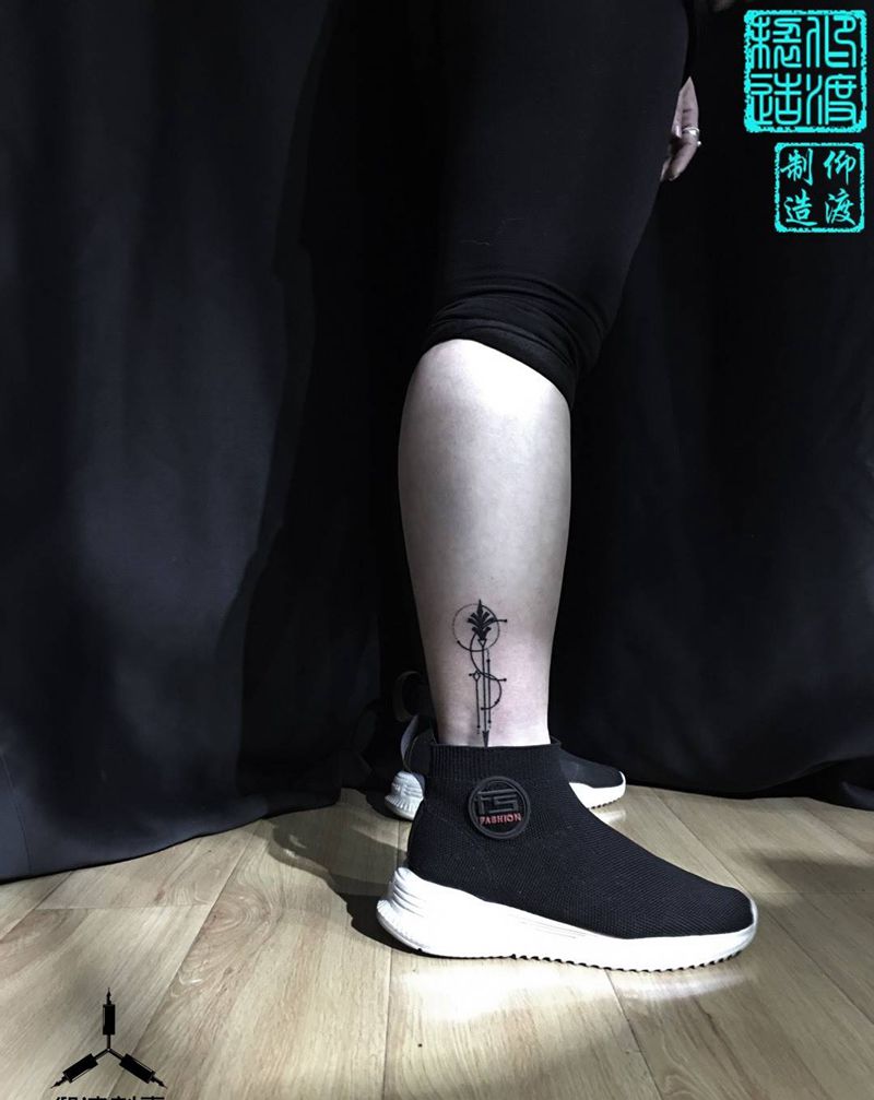 几何线条纹身图片_腿部几何纹身图案