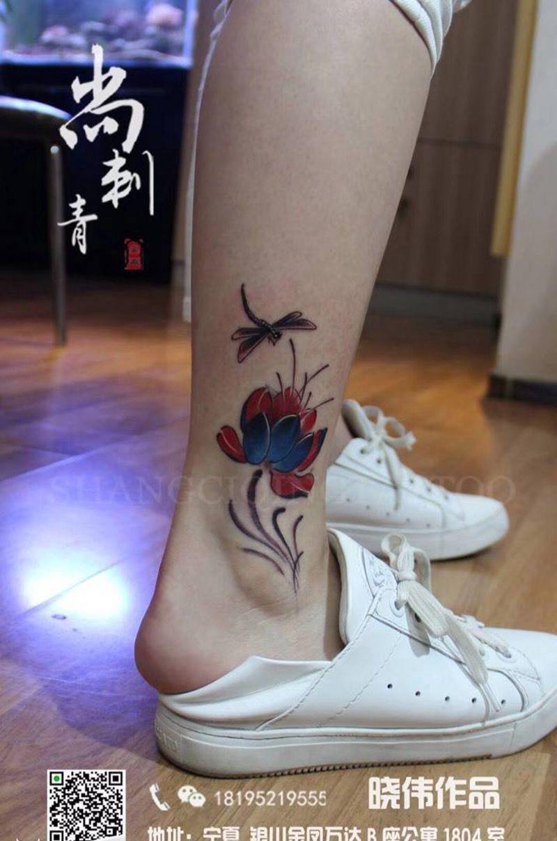遮盖作品纹身图片_成品腿部传统原创遮盖纹身图案