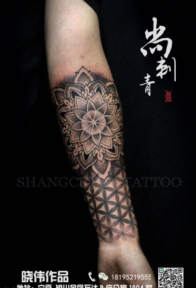 点刺纹身图片_成品手臂欧美几何纹身图案