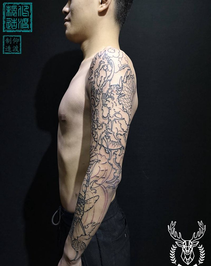 新传统／花臂拼接礼物纹身图片_手臂新传统纹身图案