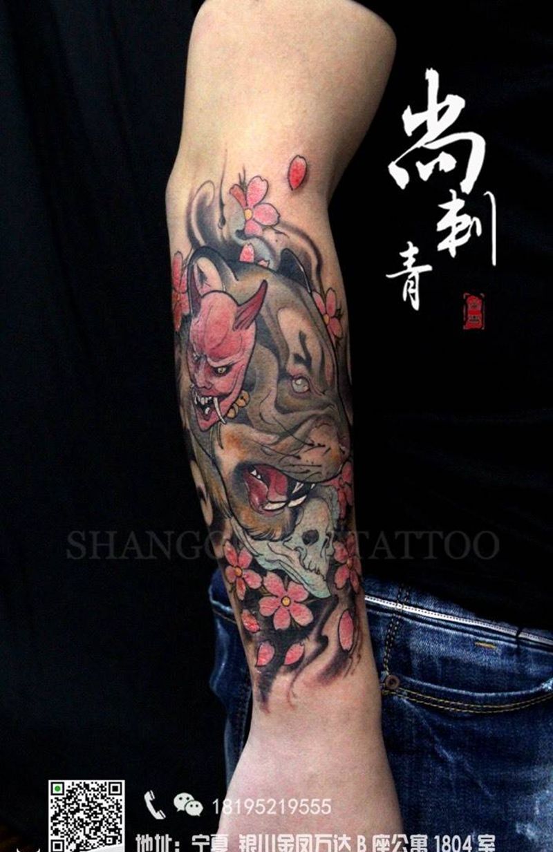 虎妖纹身图片_成品手臂欧美清新动物纹身图案