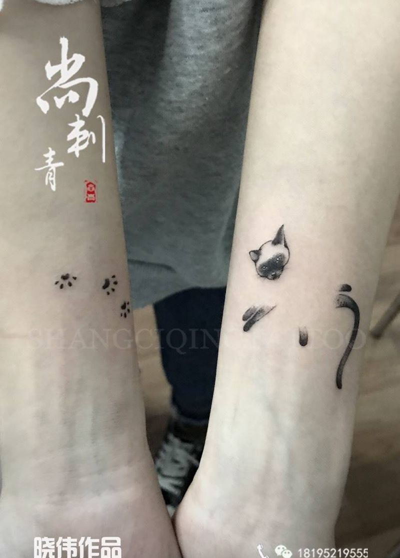 猫咪纹身图片_成品手臂清新欧美动物纹身图案