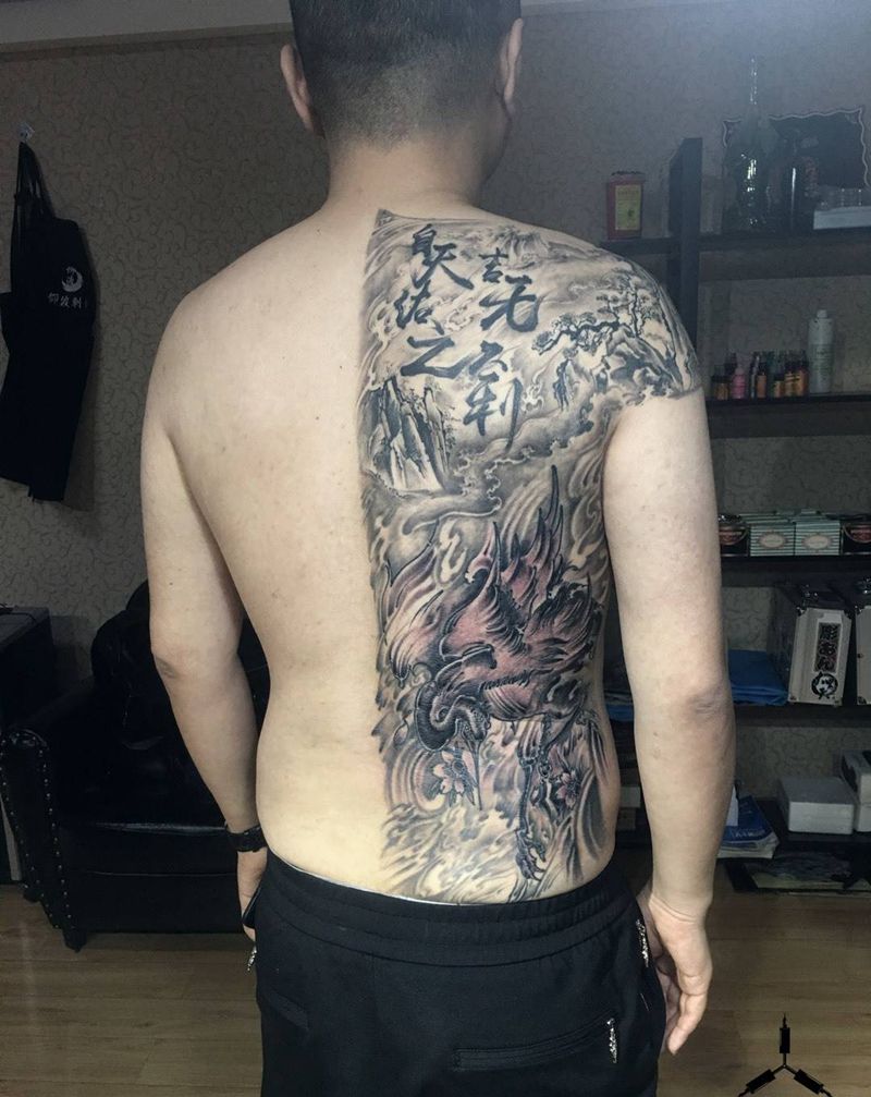 传统／半背／仰渡刺青纹身图片_原创纹身图案