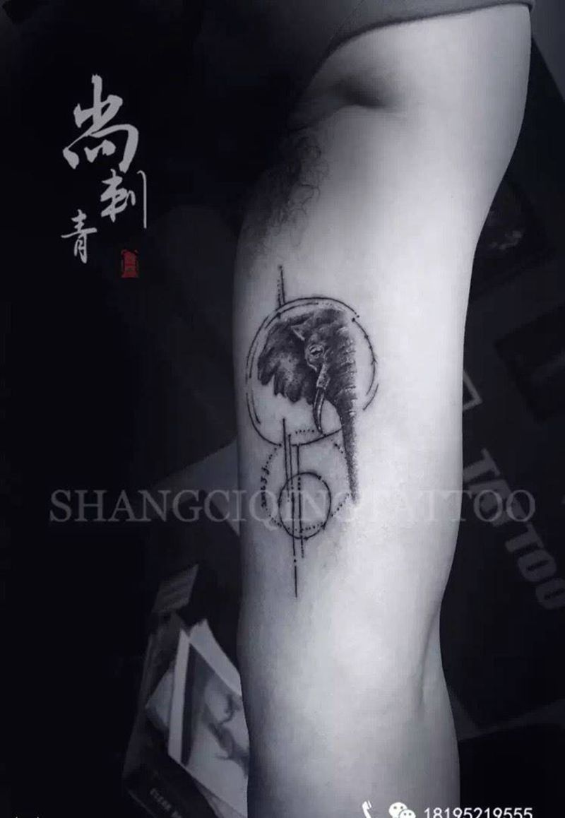 大象纹身图片_成品手臂清新动物纹身图案