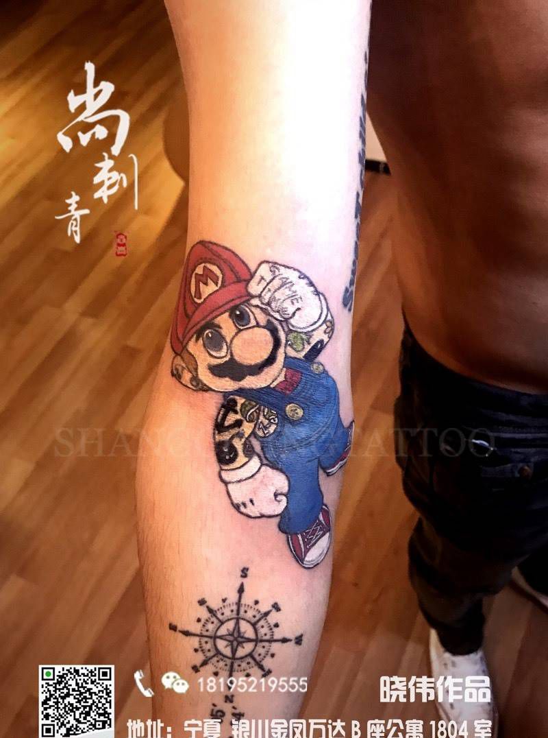 马里奥纹身图片_成品手臂清新欧美人物字符纹身图案