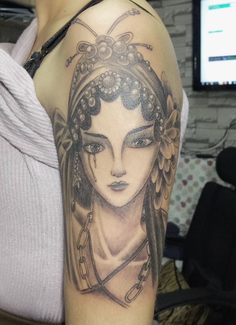 本店作品，艺妓花旦纹身图片