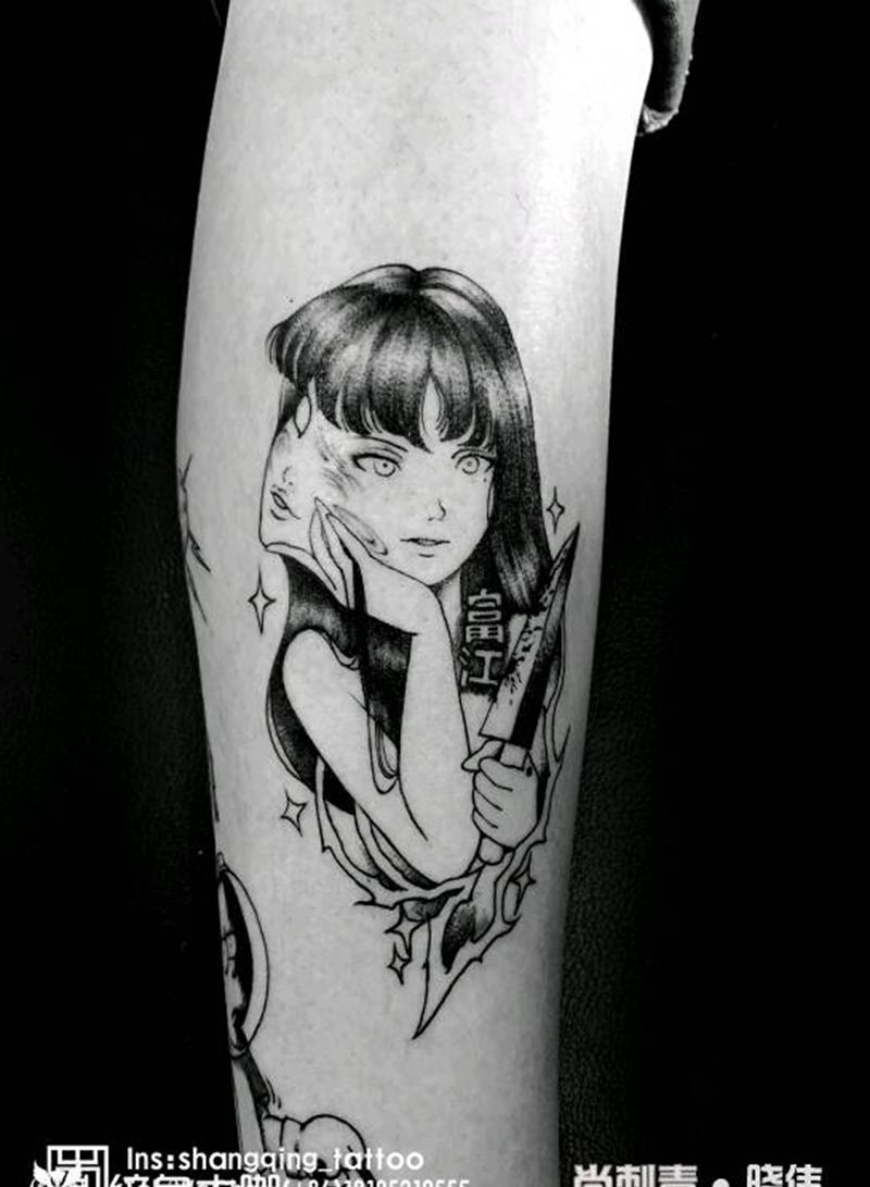 富江纹身图片_腿部纹身图案