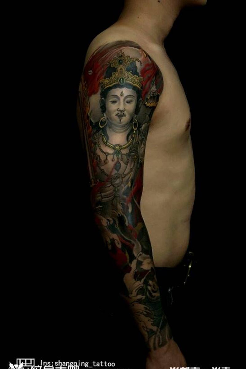 虚空藏菩萨纹身图片_手臂新传统纹身图案